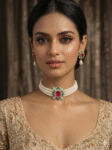 Pearls Choker With Ruby  & emerald Color Stones Pendant Set