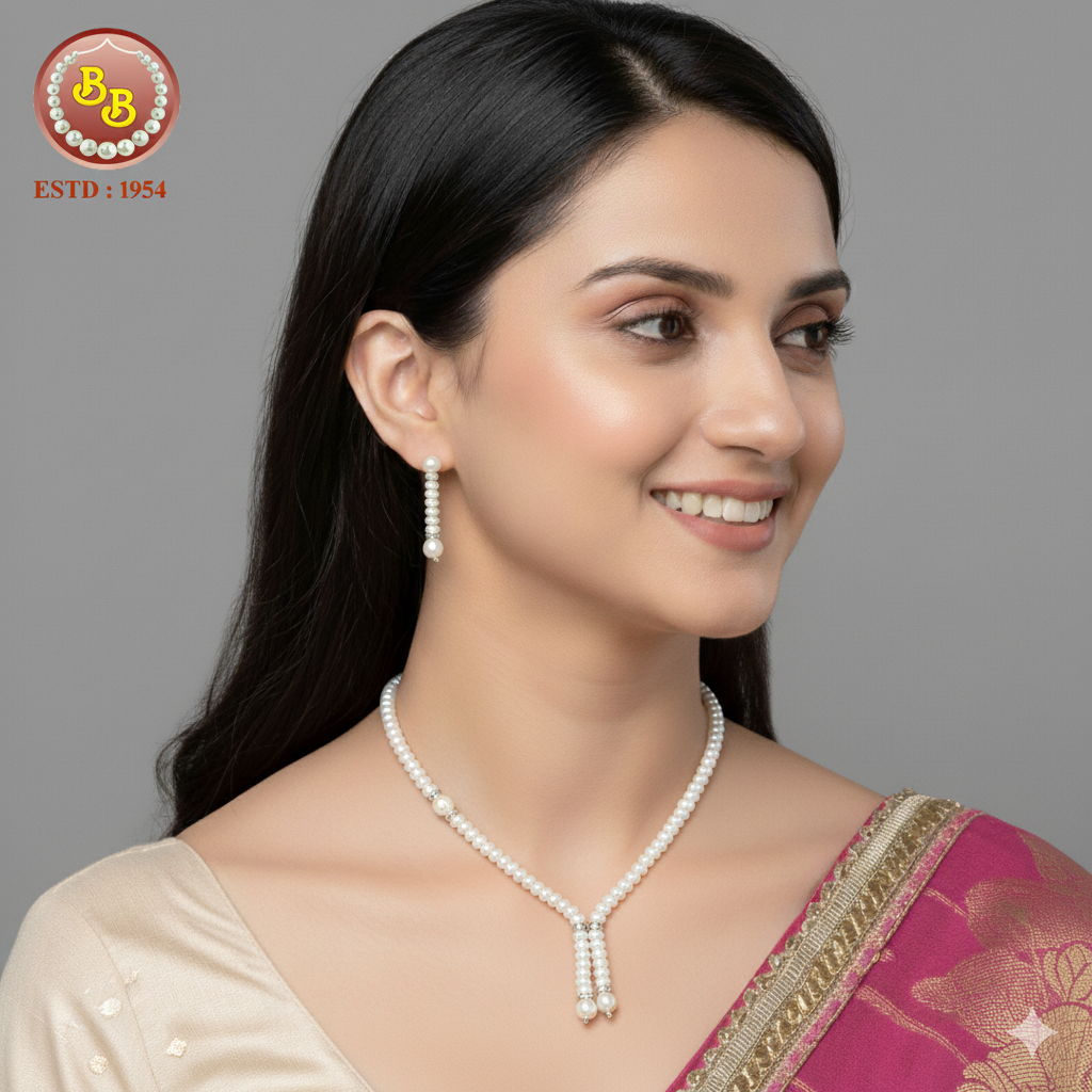 Classic Beautiful Pearls Set – Timeless White Pearl Necklace with Earrings 1 A