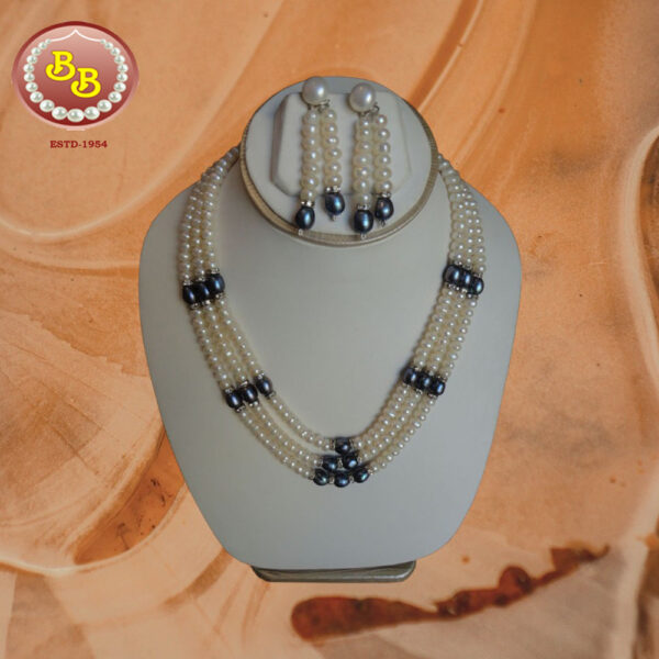 3 Lines White & Grey Pearls Combination Set