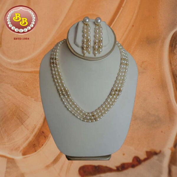 3 Lines Natural Pearls Set With Stone Rings