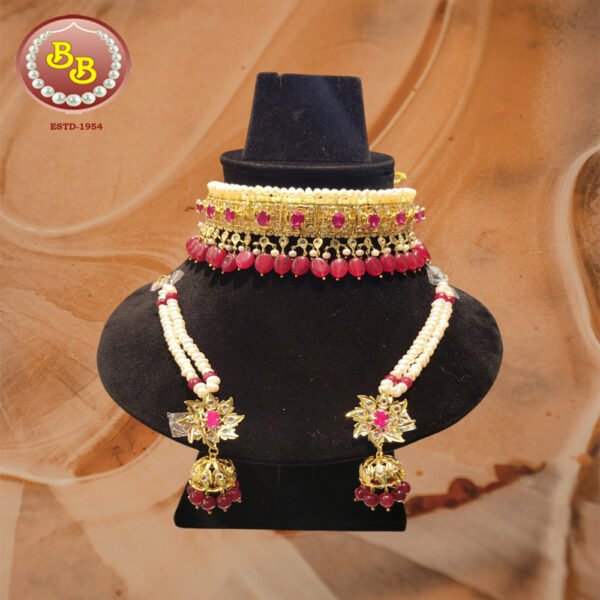 Real Pearls With Ruby Color Stone Jadavi Lacha