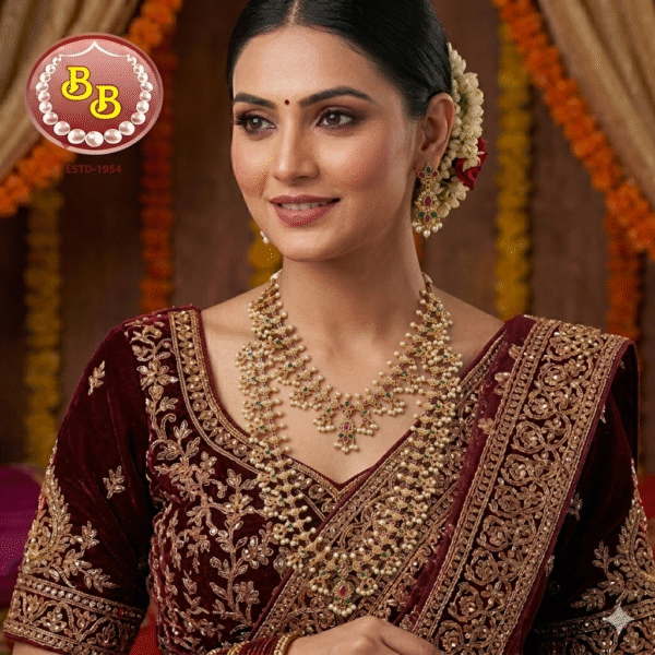 one gram long & short combo set beautifully arranged with red, green and white stone