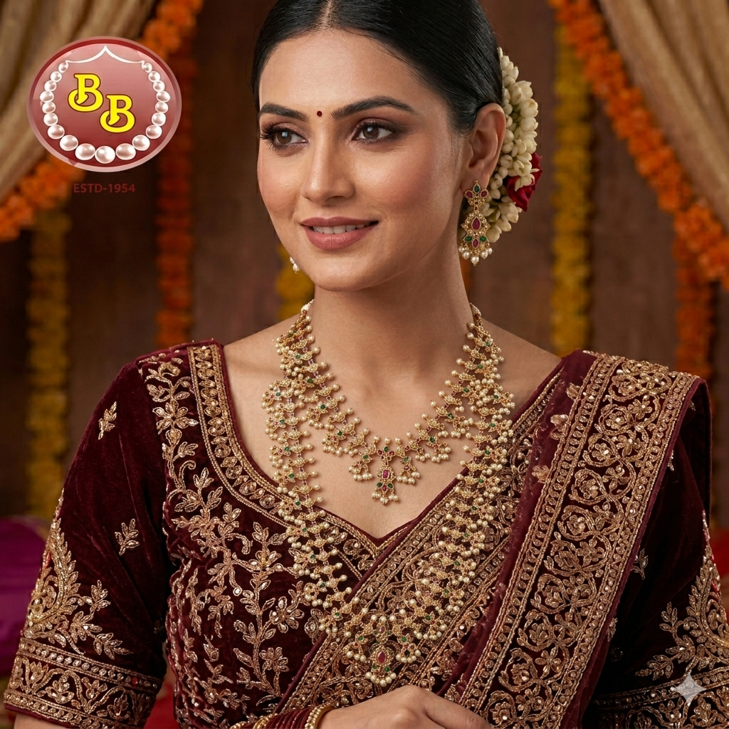 one gram long & short combo set beautifully arranged with red, green and white stone 1 one gram long & short combo set beautifully arranged with red, green and white stone