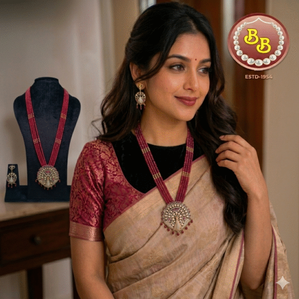 Beautiful Victorian Pendant Set With Ruby Color Beads Product Code SBP-OGS016 Brand Sri Bansilal Pearls