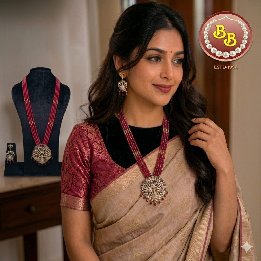 Beautiful Victorian Pendant Set With Ruby Color Beads 3 Beautiful Victorian Pendant Set With Ruby Color Beads Product Code SBP-OGS016 Brand Sri Bansilal Pearls