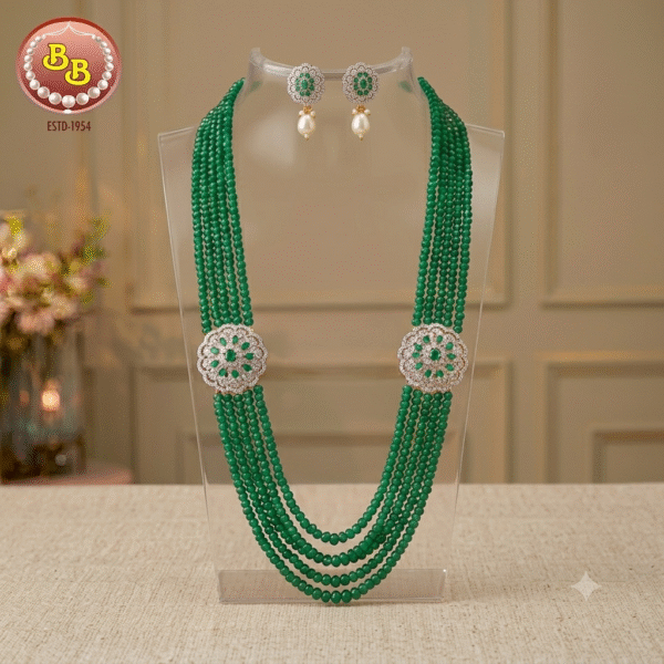 C Z Double Side Pendant Set With Green Hydro Beads Product Code SBP-OGS013 Brand Sri Bansilal Pearls