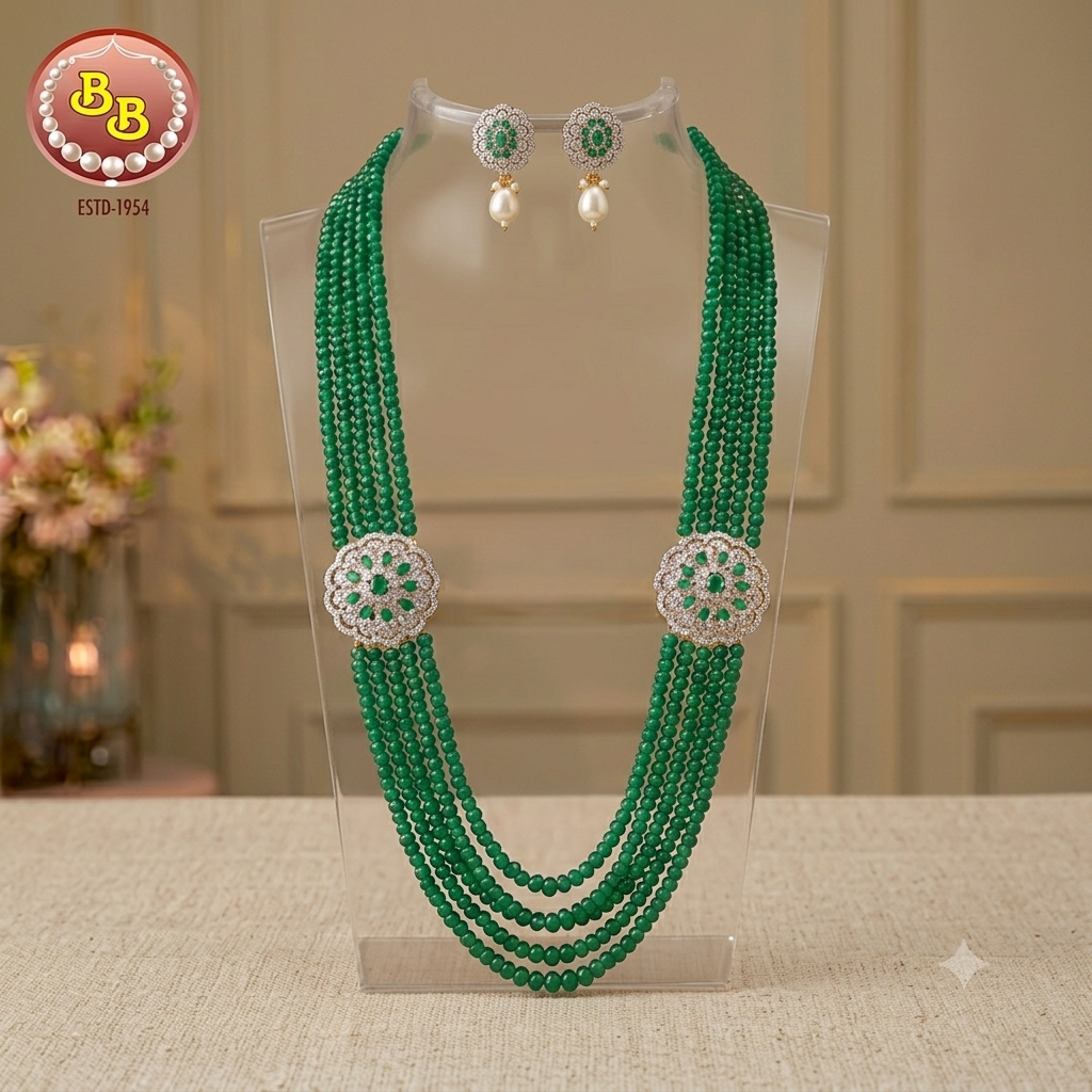 C Z Double Side Pendant Set With Green Hydro Beads 3 C Z Double Side Pendant Set With Green Hydro Beads Product Code SBP-OGS013 Brand Sri Bansilal Pearls