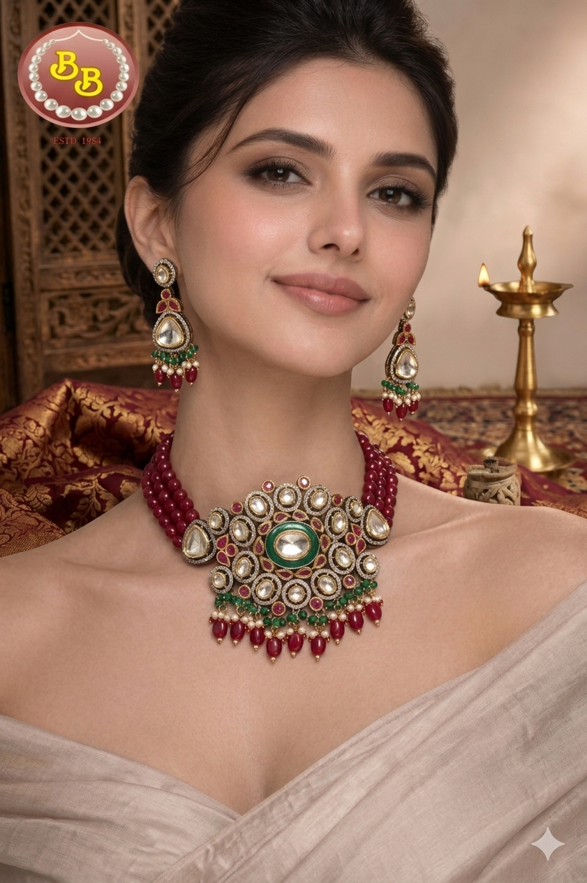 Elegant Choker With Kundan And Beads 1 Elegant Choker With Kundan And Beads