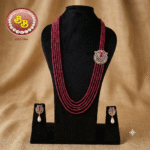 C Z Side Pendant Set With Ruby Color Beads