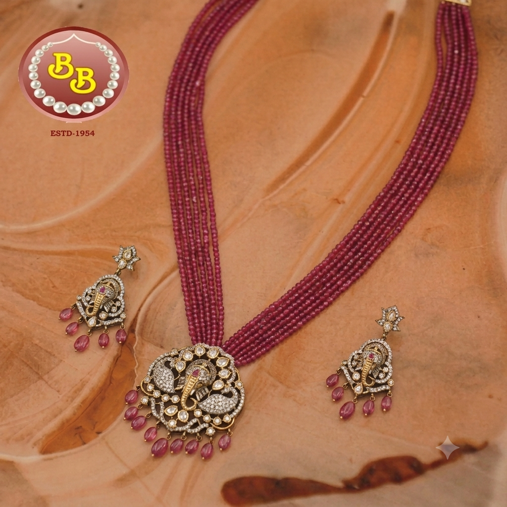 Designer Ganesha Pendant With Pink Hydro Beads 3 Designer Ganesha Pendant With Pink Hydro Beads