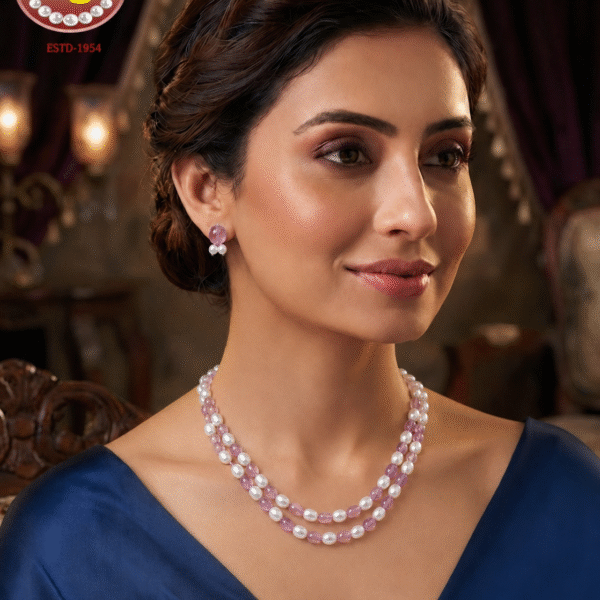 Beautiful Combination Of Pretty Pink Color Beads In Pearls Set