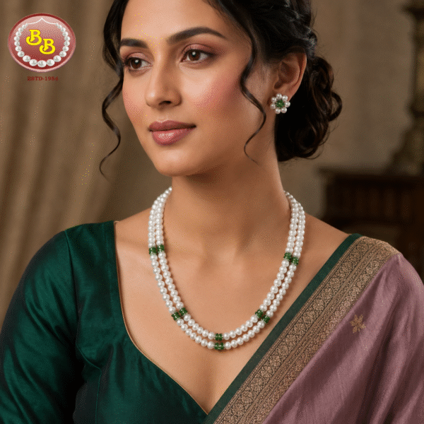 Simple Real Pearls Set With Jade