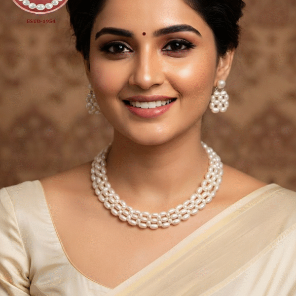 Beautiful Net Design Pearl Set – Designer Necklace with Matching Earrings