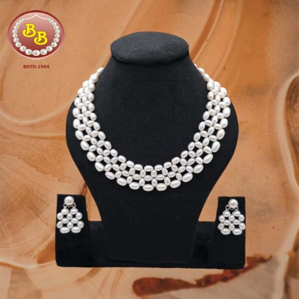Beautiful Net Design Pearl Set – Designer Necklace with Matching Earrings