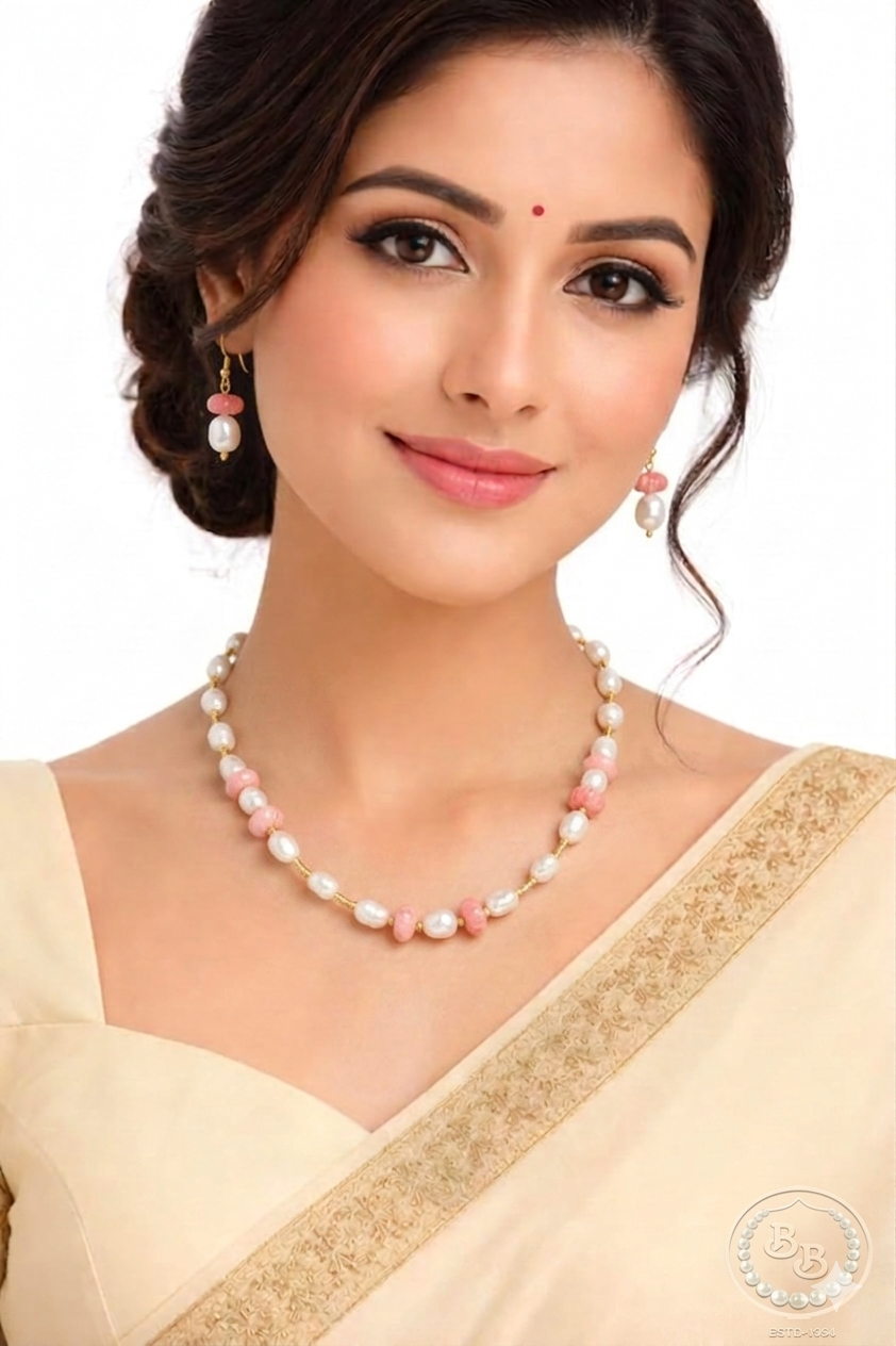 Real Pearls & Pink Flowers Beautiful Set 1 Gemini Generated Image nnlcnnlcnn