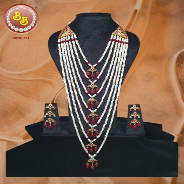 Natural Pearls Satlada With Ruby Color Beads