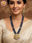 Adorable Polki Pendant Set With Blue Sapphire Color Beads
