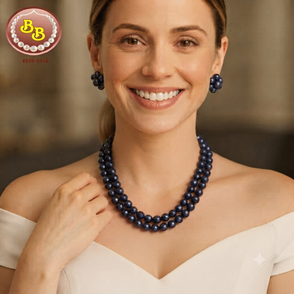 Simple 2 Lines Black Pearls Set