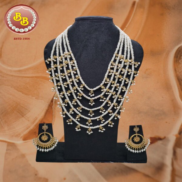5 Layer Pearls Set With Polki Hanging