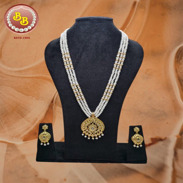 Natural Pearls & Stone Rings Mala With Nizami Pendant Set