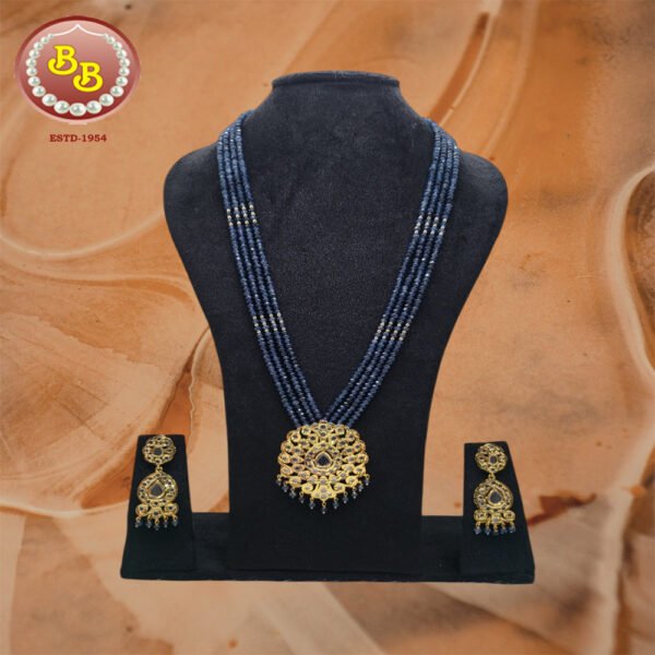 Adorable Polki Pendant Set With Blue Sapphire Color Beads