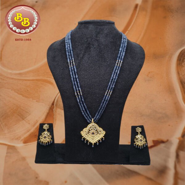 3 Lines Beads With Simple Polki Pendant Set