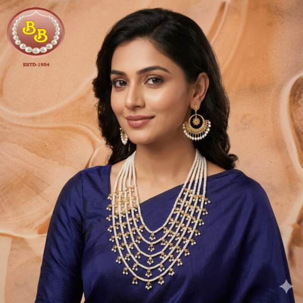 5 Layer Pearls Set With Polki Hanging