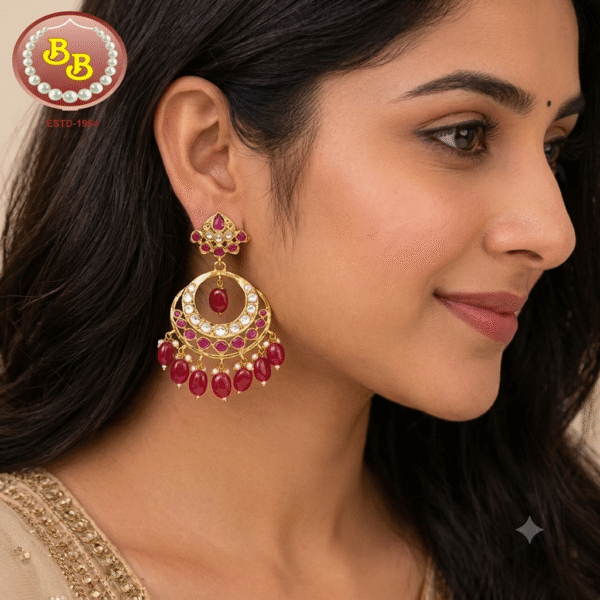 Chand Bali With Ruby Color Beads