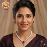 Beads and Pearls Designer Necklace With Ruby Color Locket Set — 6–7MM Oval AAA Natural Freshwater Pearls SBP-SLS061 Sri Bansilal Pearls Hyderabad