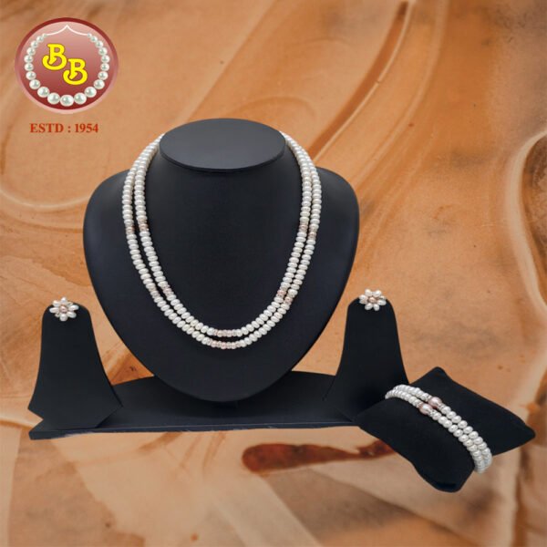 2line Pearls set with pink pearls combination with Bracelet