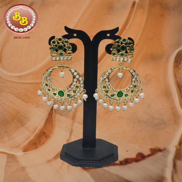 Adorable Emerald Color Stone Chand Bali