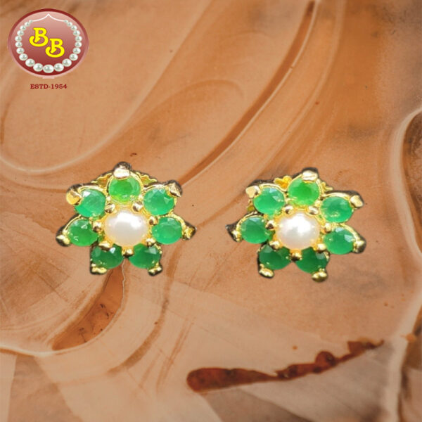 Pearl With Emerald Color Stone Tops