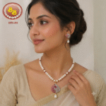 Ruby Color Stone Pendant Real Peals Necklace