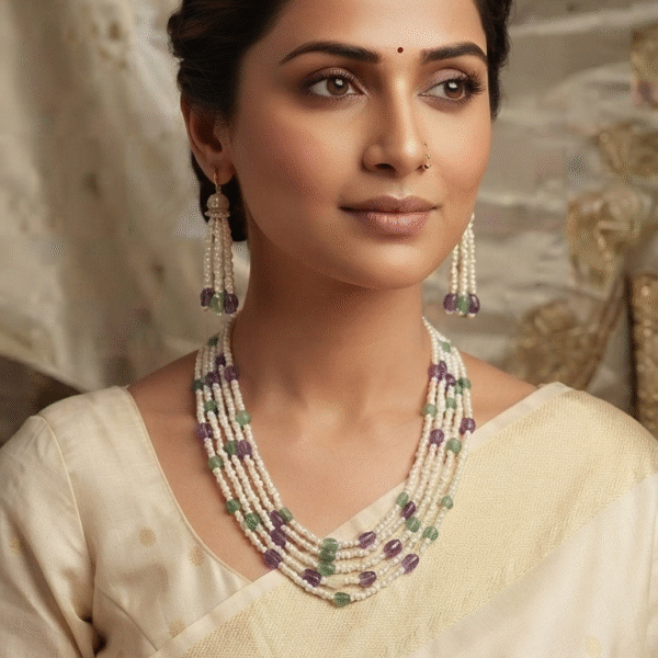 Real Stones And Pearls Set