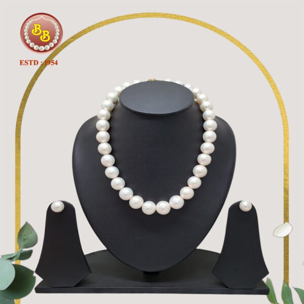 “Luxury 8 mm Pearl Necklace & 14 kt Gold Stud Set – Sribansilal”