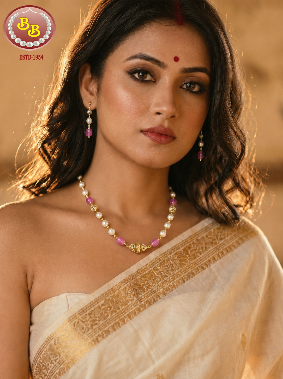 Amethyst Stones & Pearls Taar Mala 1 Amethyst Stones & Pearls Taar Mala