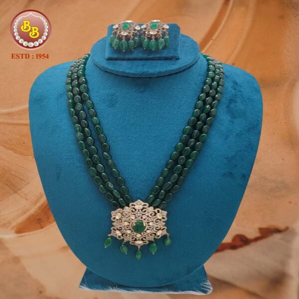 Silver Locket with Green Stone mala