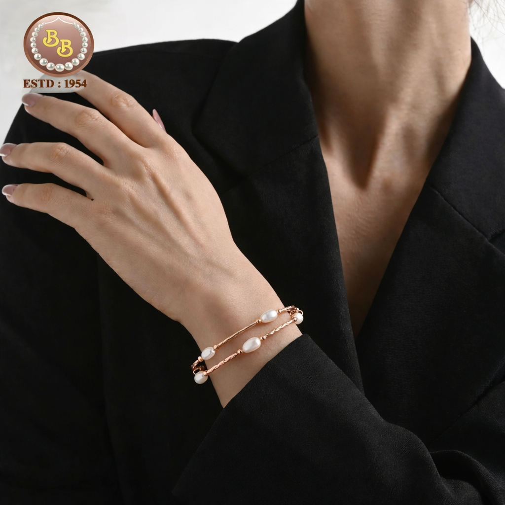 Western Design Pearls Bracelet 1 Textured western pearl bracelet with hammered links.