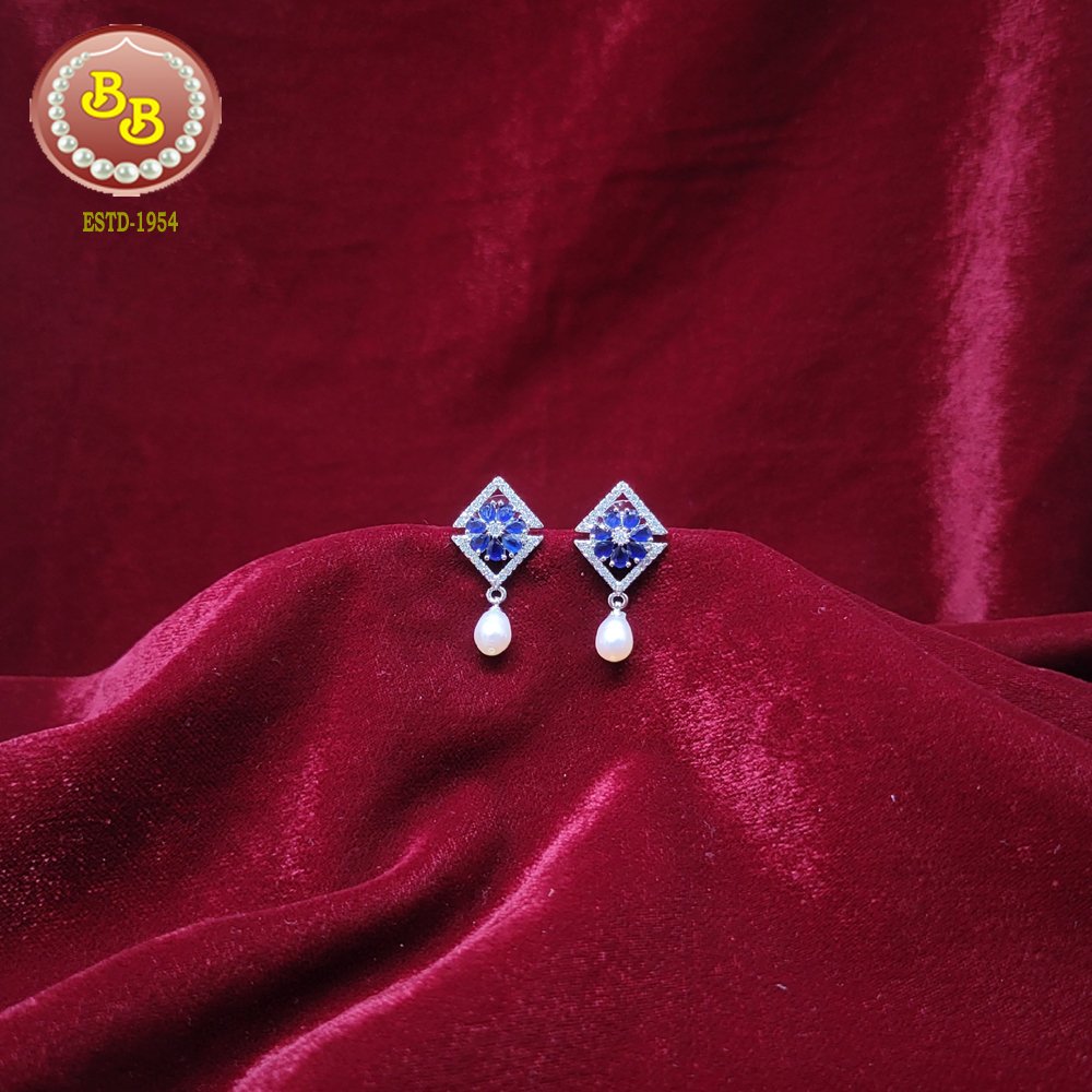 Sapphire Color Stones With Pearls Hanging 1 SBP ER