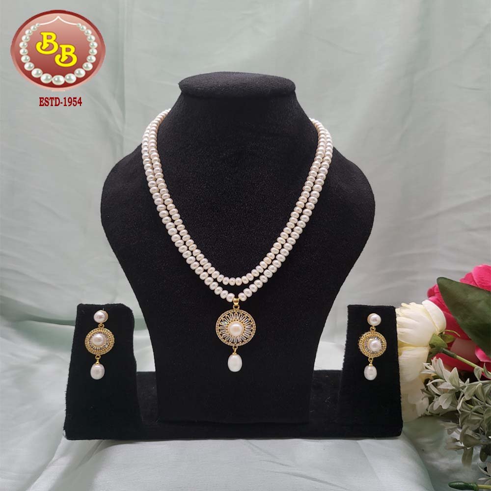 Beautiful Pearl & Cubical Stones Locket Set 1 SBP SLS