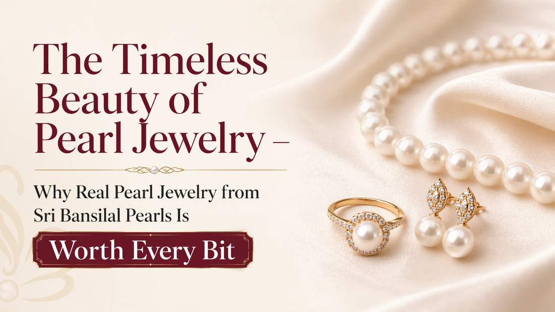 real pearl jewelry online, Hyderabad pearls necklace set, authentic pearl earrings India, luxury pearl jewellery collection, buy original pearls Sri Bansilal, timeless pearl necklace design