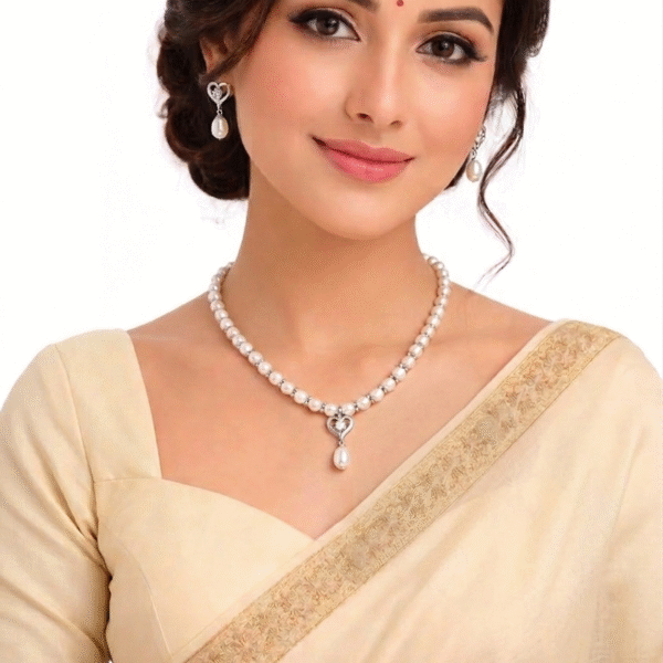Heart Shaped Locket Set With Pearls Mala