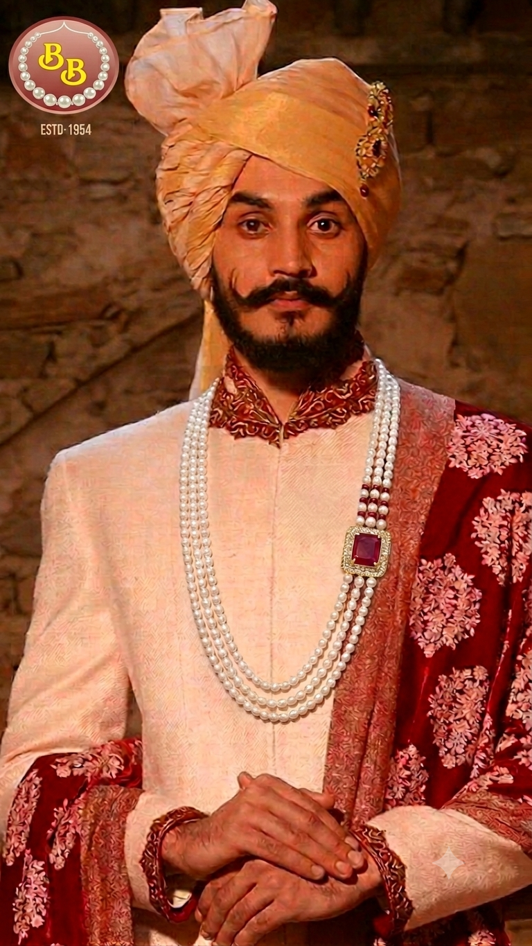 Sherwani Graceful Pearls Brooch mala 1 Sherwani Graceful Pearls Brooch mala