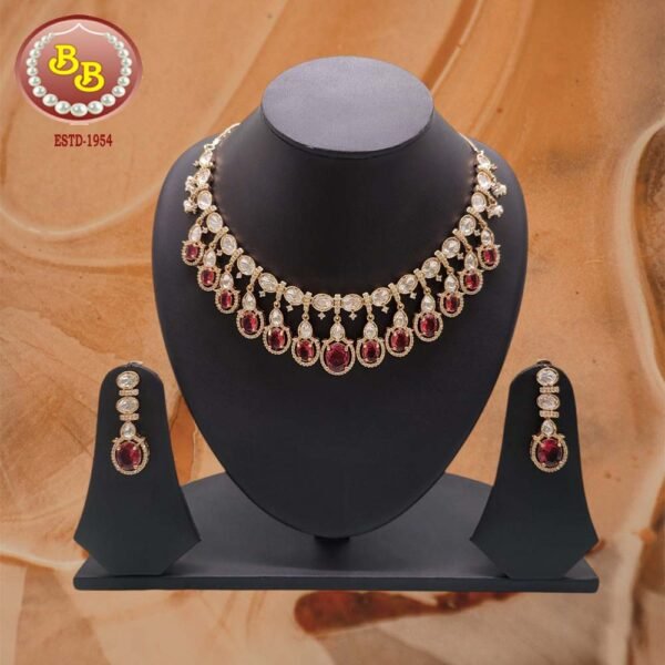 Home 8 Moissanite & Ruby Color Stones Necklace Set