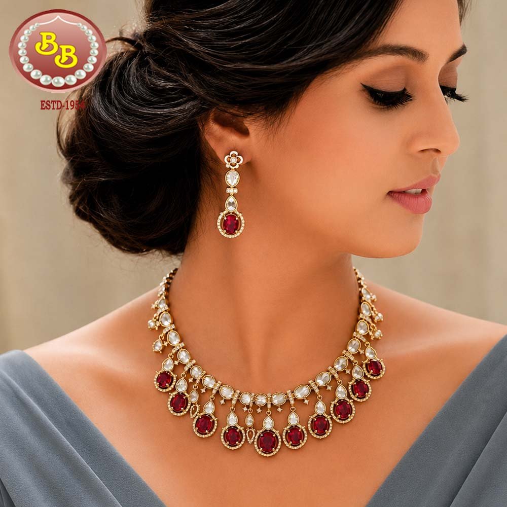 Moissanite & Ruby Color Stones Necklace Set 1 Moissanite & Ruby Color Stones Necklace Set