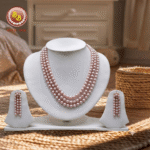 3line Natural dark pink colour pearls set