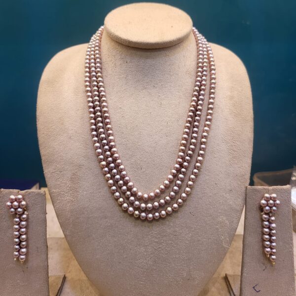 3line Natural Colour Dark Pink Pearls set